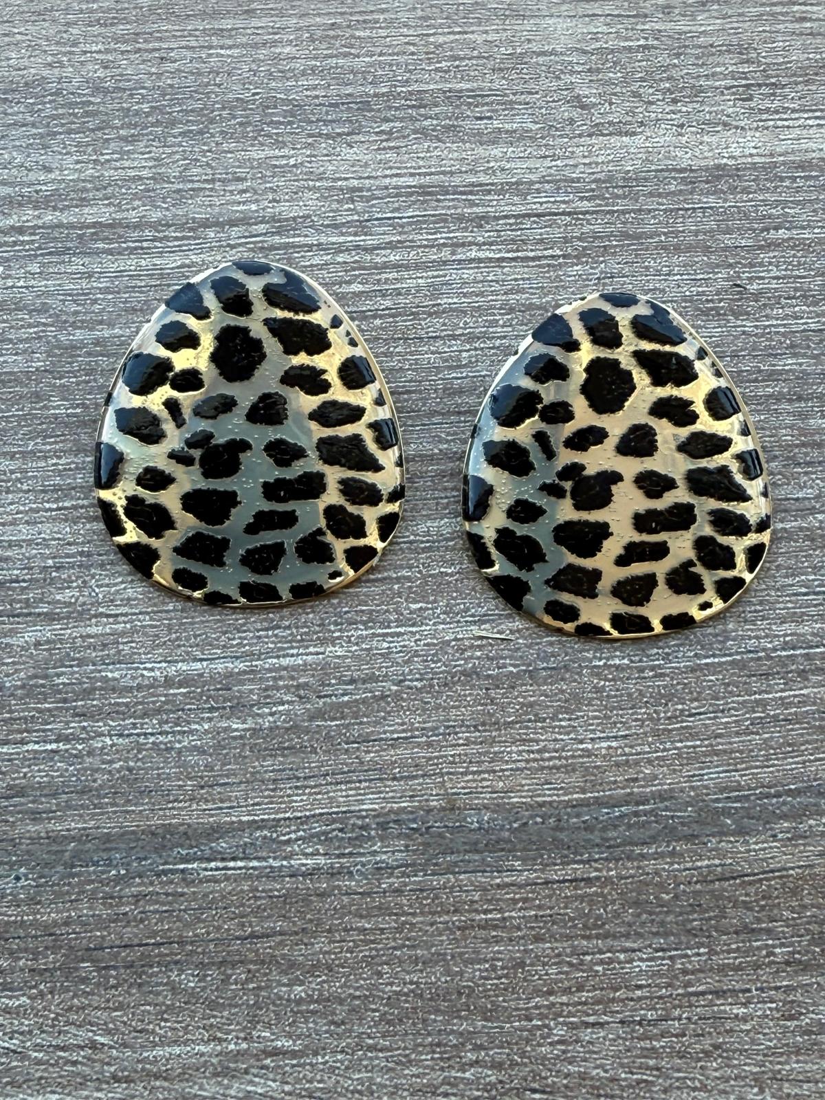 Leopar Desenli Oval Küpe