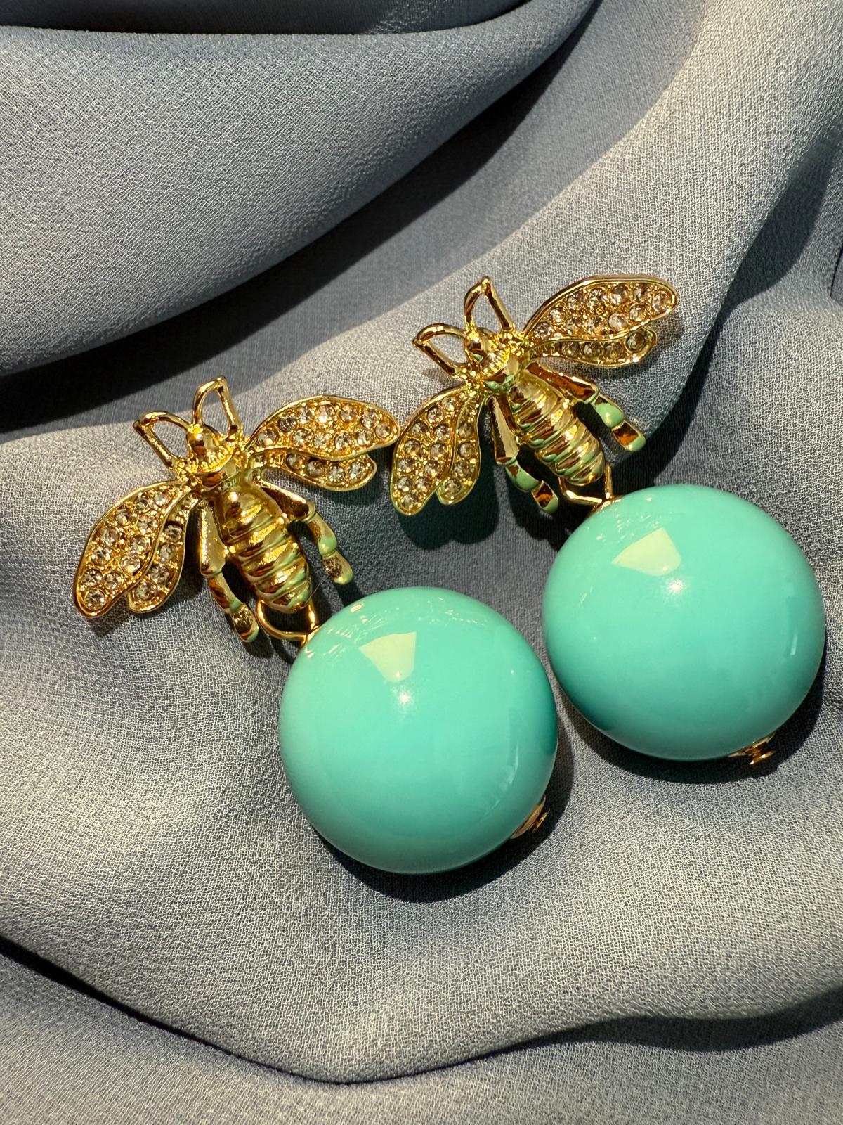 Blue Bee Taşlı Arı Küpe