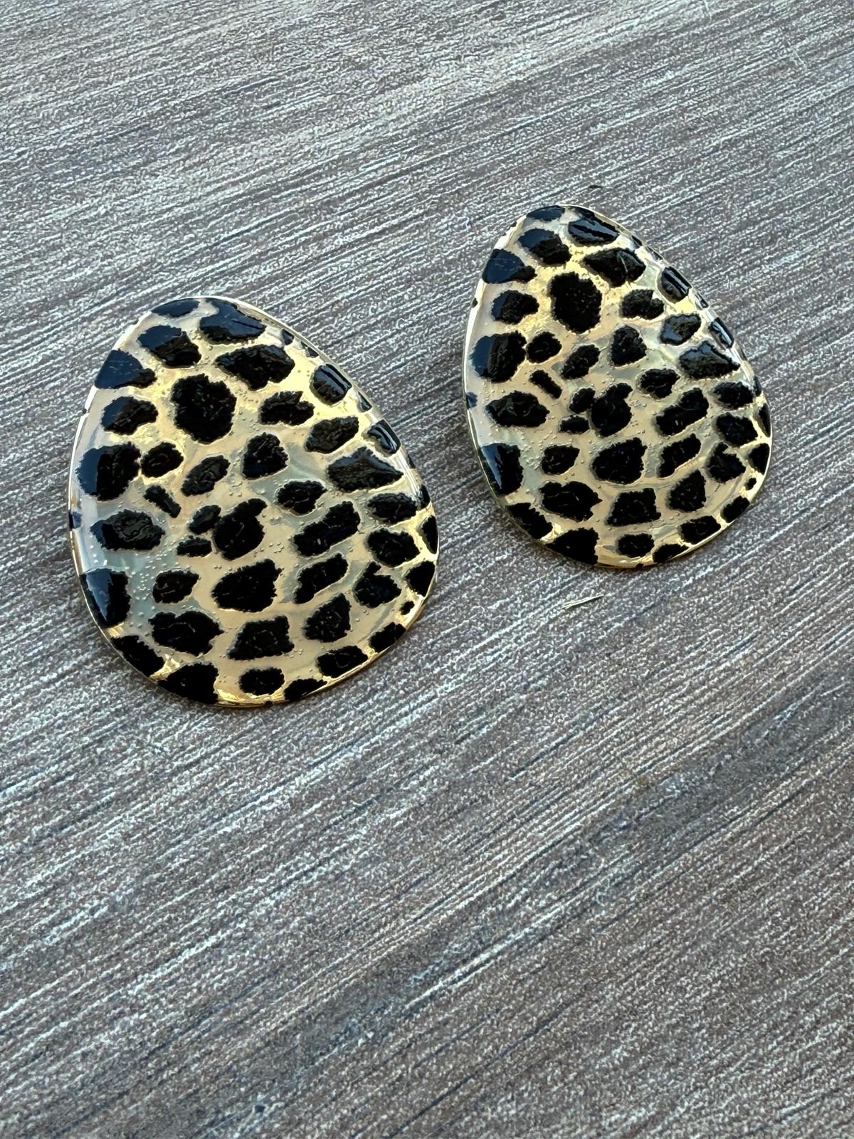 Leopar Desenli Oval Küpe