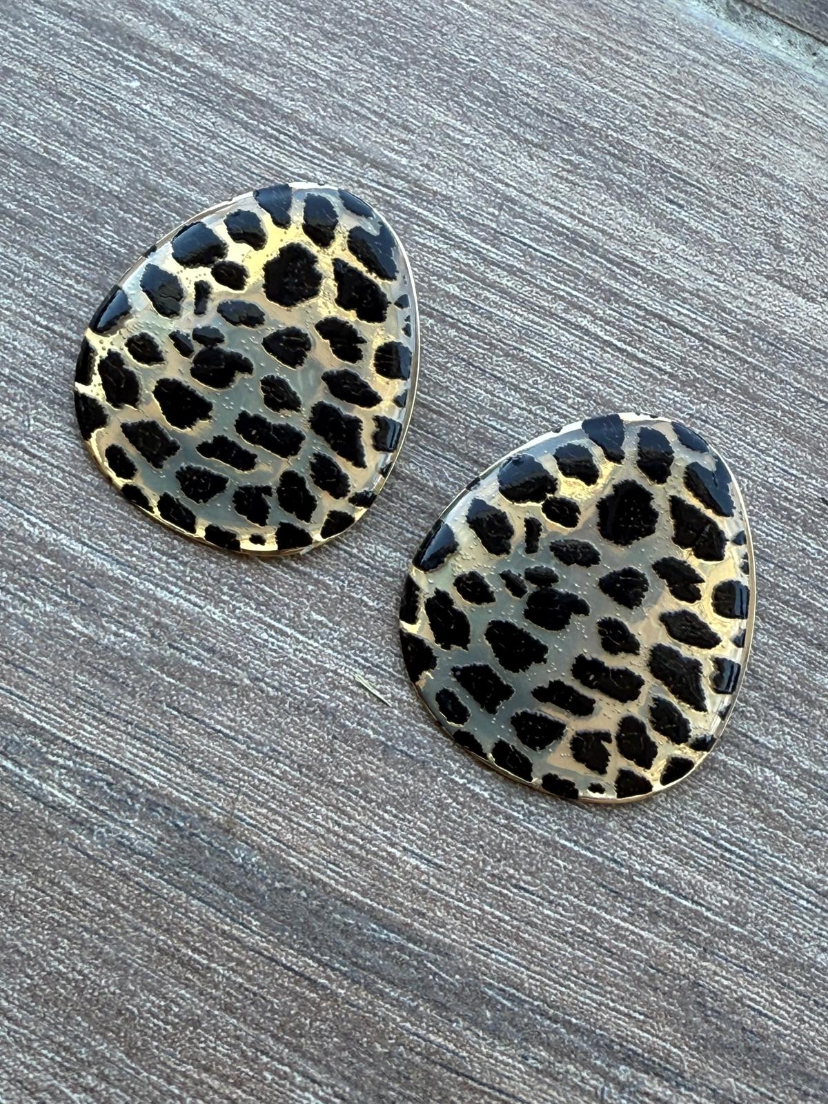 Leopar Desenli Oval Küpe
