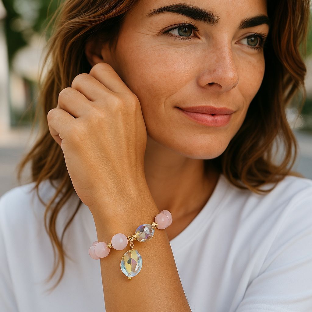 Miluma Blush Pembe Kristal Kalp Bileklik