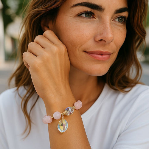 Miluma Blush Pembe Kristal Kalp Bileklik