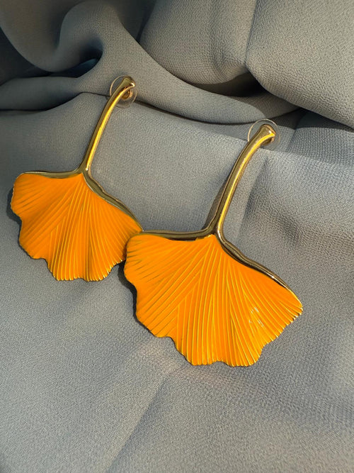 Amber Leaf Turuncu Yaprak Küpe